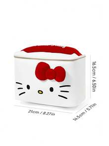 HELLO KITTY AND FRIENDS | SHEIN 可愛貓咪印花大容量聚酯纖維化妝包，附3D蝴蝶結與提把，旅行與日常使用化妝收納袋 - 紅色蝴蝶結款 - 查看 6