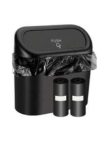 1PC Multifunctional Hanging Car Trash Can With Lid, Waterproof Leakproof Auto Garbage Bin, Dual-Use Storage Organizer For Car Door Cup Holder Office Desktop Small Waste Container, Comes With 2 Rolls Of Small Garbage Bags - Black - View 11