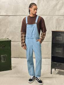 Men's Casual Outdoor Denim Bib Pants - Medium Wash - View 8