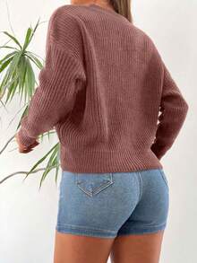 EURMUSE Women's Solid Color Drop Shoulder Long Sleeve Casual Knit Cardigan, Autumn/Winter - Dusty Pink - View 2