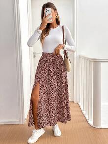 SHEIN Tall CURVE 大尺碼碎花高開衩裙，休閒度假風 - 彩色 - 查看 4