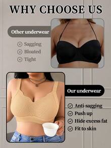 SHEIN Seamless Plus Size Wireless Bra, 1pc - Apricot - View 4