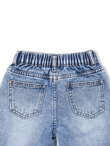 Jeans de mezclilla rectos con efecto desgastado y rotos, versátiles y casuales para niñas - Lavado ligero - Ver 7