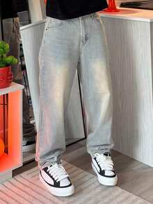 Harrin Don Harrin Don Celana Jeans Pria Model Lurus Kasual Longgar dengan Potongan Lebar, Warna Polos, Gaya Y2K - Light Wash - View 5