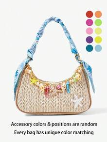 Viva Strut 1 Summer Beach Starfish Series Shell Woven Handbag Women's Straw Handbag Beach Bag (Chain Seahorse Color And Style Random) - Multicolor F - View 2