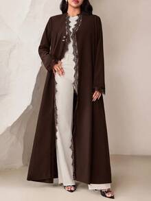 Veilorie Women's Elegant Solid Color Lace Patchwork Abaya - Coffee Brown - View 5