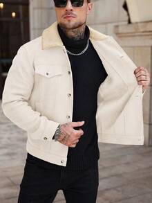 Manfinity LEGND Chaqueta de lana de unicolor casual versátil para uso diario para hombres - Albaricoque - Ver 4