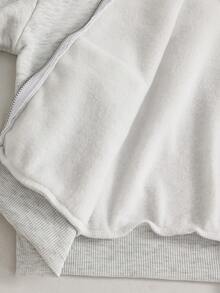 SHEIN 青少年女孩秋季灰色拉鍊落肩長袖寬鬆休閒廓形衛衣外套 抓絨內裡 基礎款 Cruise Sixth Form - 淺灰色 - 查看 8