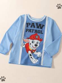 Maija Kids SHEIN | PAW Patrol Maija Kids 小男孩可愛休閒百搭卡通圖案拼色長袖T恤，舒適面料，適合日常穿著，休閒時尚 - 藍色 - 查看 5