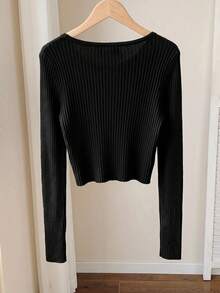 Comfortcana Casual Versatile Solid Color Tie-Front Knit Cardigan - Black - View 2