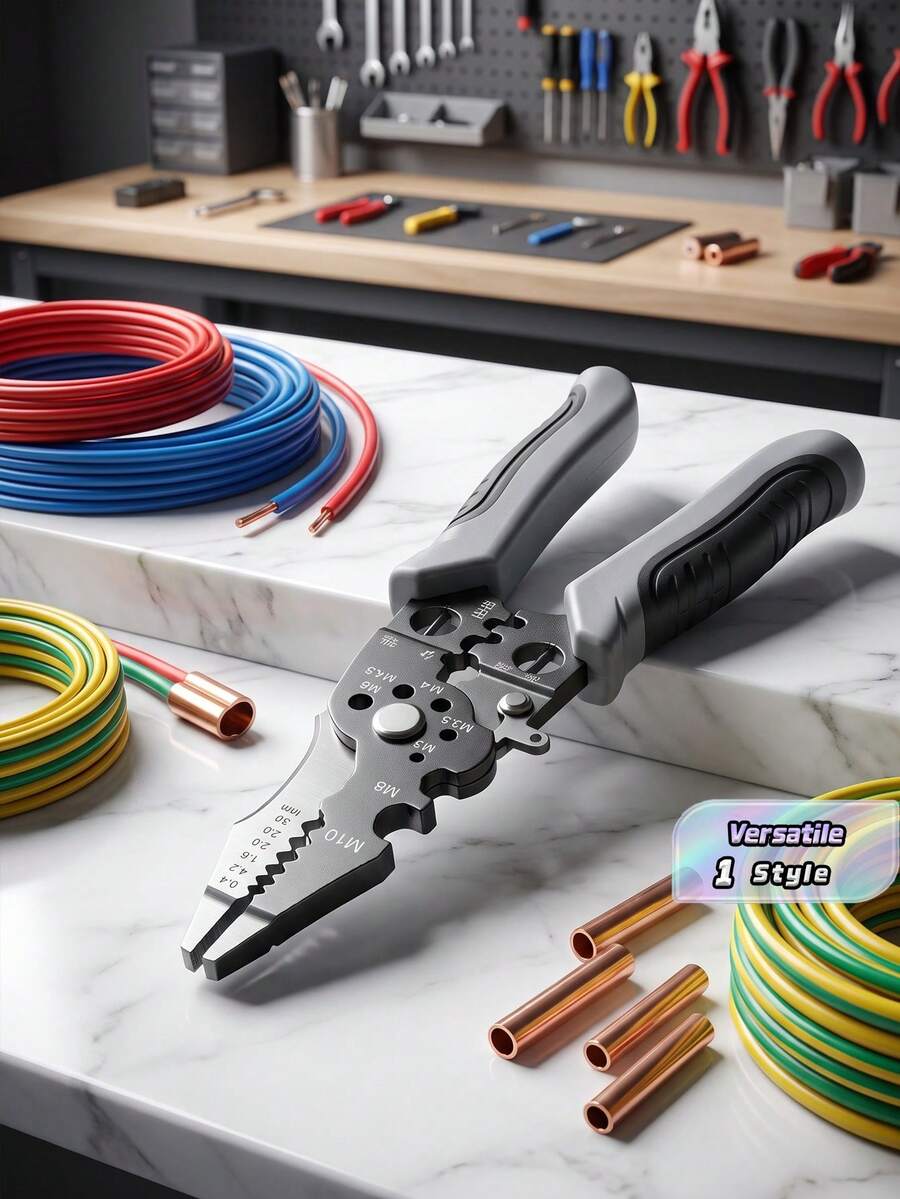 1PC 21cm Industrial Grade Electrician Pliers Set Including Anti-Cut Work Gloves, Multi-Function Cable Stripper, Stainless Steel Wire Cutter & Stripper For Wiring, Cutting, Stripping, Crimping, Gripping, Twisting, Prying, Metal Structure