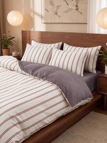 2/3 Piece Coffee Pinstriped Quilt Cover Kit, Bedding, Bedding Set, Warm Room Decoration, Skin-Friendly And Breathable, Super Soft And Anti-Pilling, No Quilt Core, Suitable For Single Bed, Full Size Bed, King Bed, Extra Large Bed, Home Textiles - Multicolor - View 7