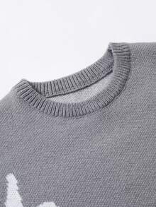 Manfinity CasualKnits 男士字母圖案休閒日常長袖針織衫 - 淺灰色 - 查看 5