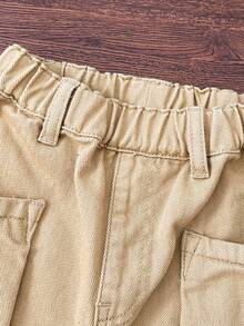 Boys' Streetwear Casual Contrast Stitch Loose Straight Leg Versatile Cargo Denim Jeans - Khaki - View 3