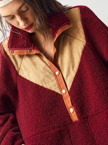 Bohemela Sweatshirt Wanita Kasual Warna Polos dengan Potongan Longgar - Merah - View 1