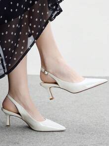 CUCCOO BIZCHIC Sepatu Wanita Hak Tinggi Stiletto Ujung Lancip Warna Gading, Cocok untuk Perjalanan, Kencan, Pesta, Liburan, Natal, dan Musim Semi. - putih bersih - View 5