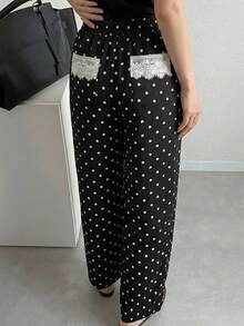 DAZY Women's French Fashion Polka Dot Print Long Pants For Daily Wear Fall - Black - View 3