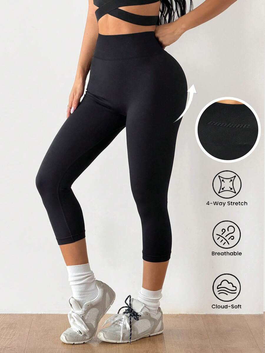 Coolane Quần short thể thao nữ mùa hè mặc đi chơi, gân sọc, cạp cao, không đường may, ôm sát, màu đen - màu đen - Xem 1