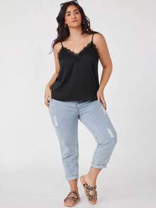 EMERY ROSE Plus Size Summer Elegant Sexy Lace Patchwork Cami Night Birthday Cocktail Black - Black - View 5