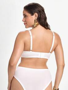 Slumbrini Solid Color Lace Comfortable Daily Underwire Molded Cup Support Fabric Patchwork Plus Size Lingerie Set Summer White Lingerie - White - View 2