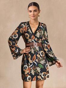 Almamuse Women's Digital Printed Lace Trim Decorative Dress Fall Cloth For Women - Black - View 1