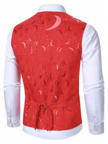 Calvornis Men's Jacquard Single-Breasted V-Neck Suit Vest - Red - View 2