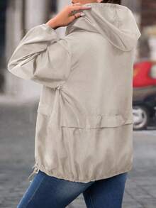 EMERY ROSE Plus Size Women's Solid Color Simple Long Sleeve Jacket Fall Winter Cloth For Women Autumn - Cream - View 2