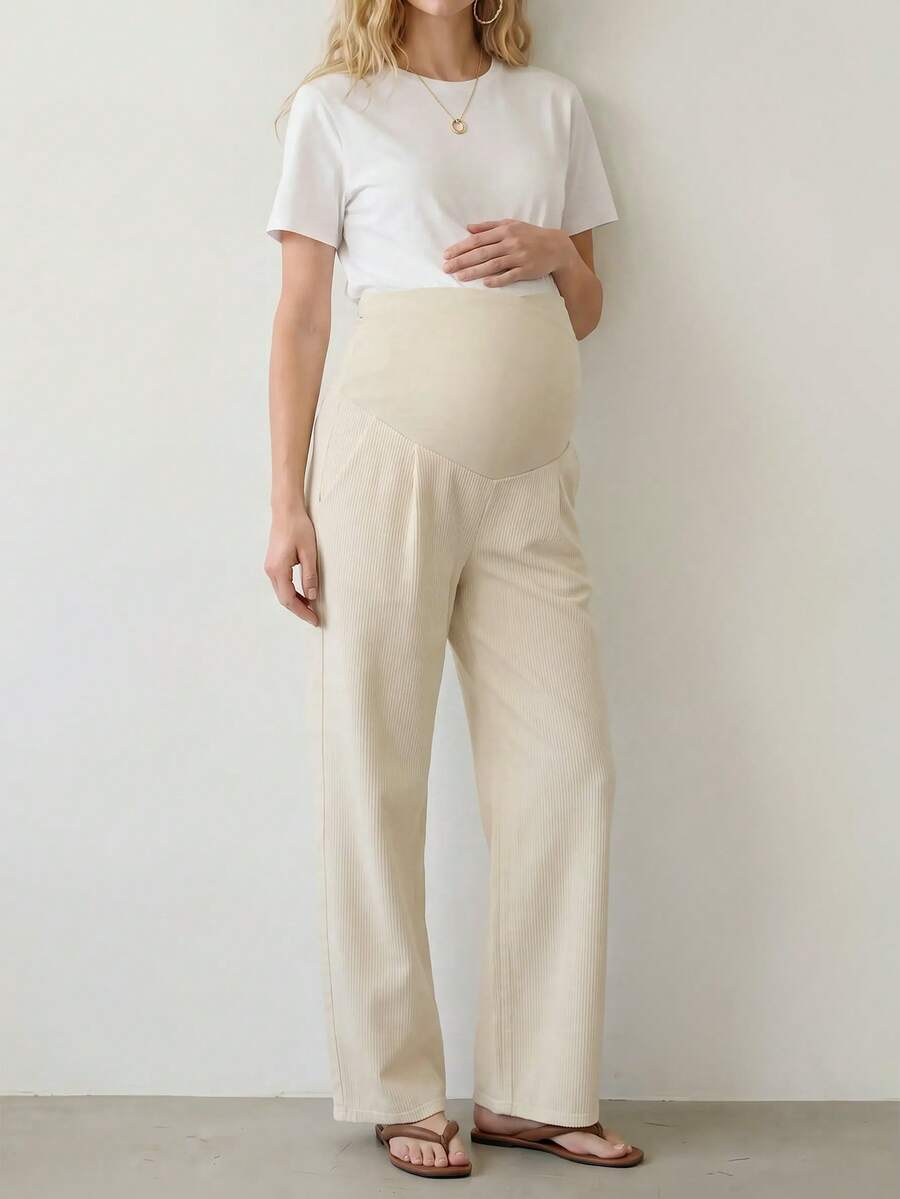 Modmama Autumn And Winter Maternity Casual Solid Color Fleece Adjustable Waist Pants - Khaki - View 1