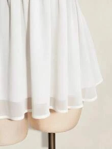 SHEIN ICON 女款夏季黑色極簡純色V領荷葉袖收腰迷你洋裝 - 白色 - 查看 9
