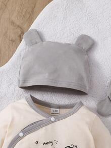 SHEIN Playful Pals 3件組新生兒嬰兒睡衣 灰色與米色中性色 可愛考拉圖案 長袖連腳睡衣 - 灰色 - 查看 5