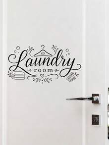 1PC Laundry Theme Alphabet Wall Stickers Self Adhesive Removable Waterproof Vinyl Decals Hanger Line Art Simple Style For Bathroom Laundry Room Wall Decor Home Decoration - multicolor - View 3