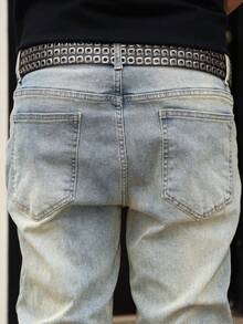 QuarKem Men's Casual Ripped Pocket Street Wear Denim Jeans - Light Wash - View 7