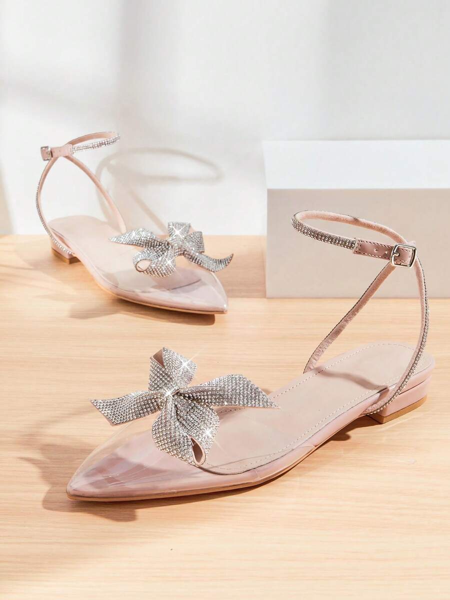 SHUZIA Women Shoes Rhinestone 3D Bow Pointy Toe TPU Clear Flat Summer Shoes Spring Shoes Spring Break Easter Mother's Day Present Valentine's Day - Clear - View 1