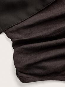 Opulessa Bodysuit Wanita Warna Polos dengan Desain Asimetris dan Detail Kerut, Modis dan Elegan - Coklat - View 5