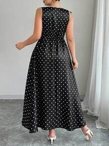 Easura Gaun Wanita Ukuran Besar untuk Musim Semi/Panas/Musim Gugur, Cocok untuk Kencan, Pesta Teh, Acara Formal, Liburan, dan Perjalanan Sehari-hari, dengan Dekorasi Pita dan Leher Kerah, Model A-Line, Warna Hitam Elegan. - Hitam dan Putih - View 4