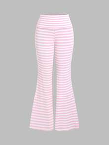 Sweetra Women's Sweet Minimalist Y2k Cute Sexy Vintage Striped Design 2 In 1 Spliced Long Sleeve Two Pieces Set Lounge Pink Stripe Autumn - Pink - View 3