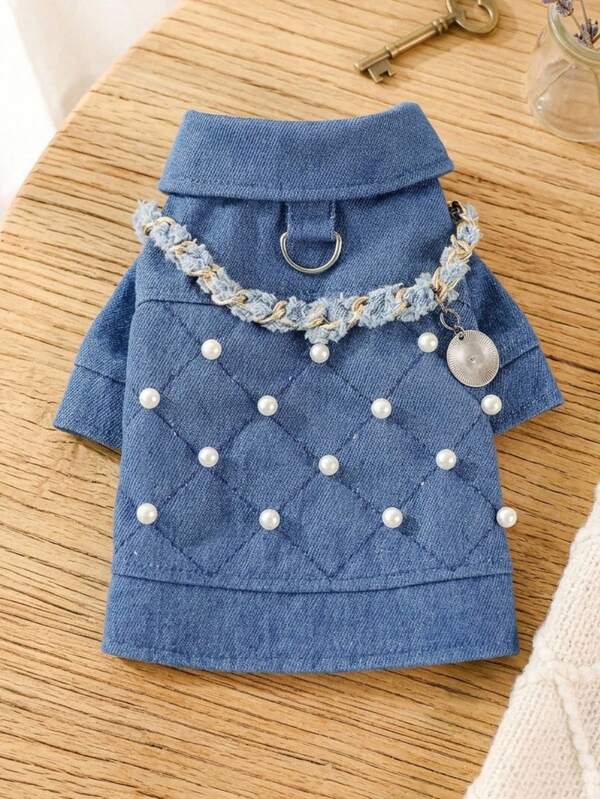 PETSIN 1pc Diamond Patterned Pearl Pet Jacket, Small Casual Top For Taking Photos Of Cats And Dogs In Spring And Autumn, Suitable For Wearing Clothes On Chihuahua, Pomeranian, And Bichon