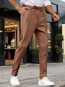 Manfinity Mode Men's Solid Color Casual Versatile Daily Travel Long Pants - Coffee Brown - View 4