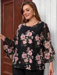 EMERY ROSE Women's Plus Size Printed Pullover Elegant Blouse Fall Winter 2026 Going Out Tops For Women Work Outfits For Women - Multicolor - View 2