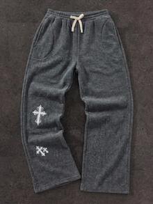 SHEIN 兒童青少年男孩休閒日常百搭舒適灰色水洗做舊效果印花直筒寬鬆運動長褲，適合返校、生日派對、晚會、表演、婚禮、洗禮、開學典禮等場合，舒適適合日常穿著，適用於學校、旅行、運動，適合春夏季 - 彩色 - 查看 4