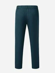 Manfinity Mode Men's Casual Minimalist Button Pocket Pants For Commuting And Office - Dark Green - View 2