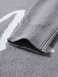 Manfinity CasualKnits 男士字母圖案休閒日常長袖針織衫 - 淺灰色 - 查看 7