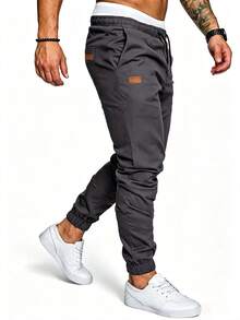 Manfinity Homme Pantalones para hombre con detalle de parches y cintura con cordón - Gris Oscuro - Ver 5