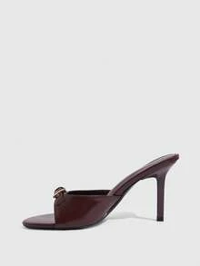 CUCCOO SZL 9CM Women's PU Brown High Heel Sandals, Kitten Heel Round Buckle Comfortable Versatile Daily Commute Vacation Party High Heels - Rust Brown - View 4