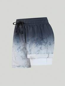 SHEIN Pantalones cortos de playa con estampado degradado para niño preadolescente - Gris - Ver 1