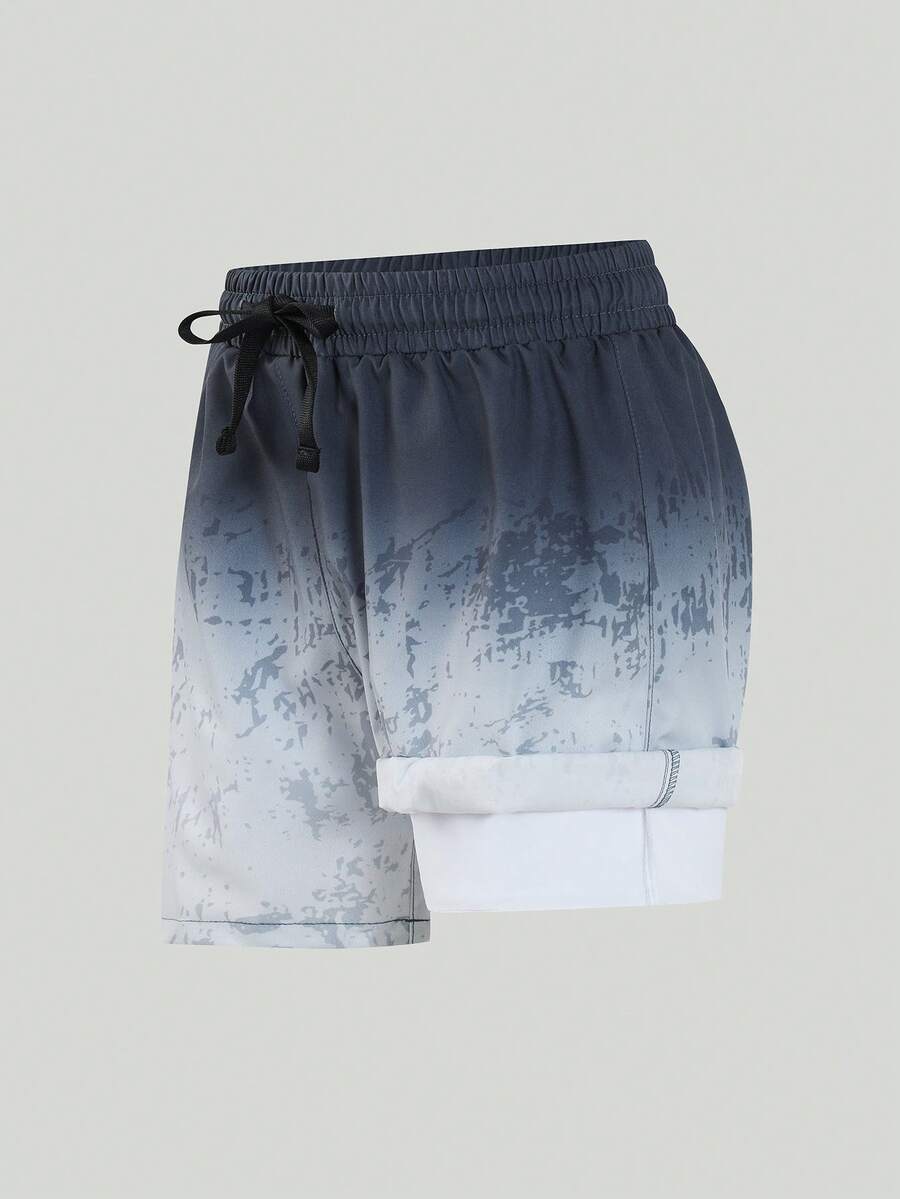 SHEIN Pantalones cortos de playa con estampado degradado para niño preadolescente - Gris - Ver 1