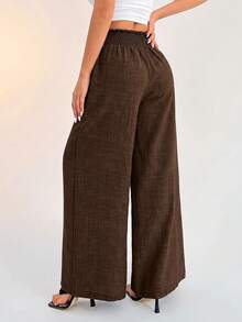 SHEIN PETITE Women's Casual Versatile Commute Wide Leg Pants - Mocha Brown - View 2
