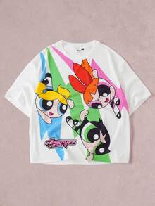 THE POWERPUFF GIRLS X SHEIN Men's Cartoon Print T-Shirt - White - View 4