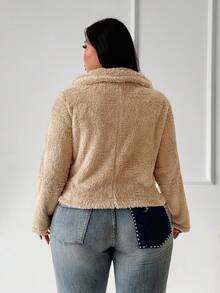 SHEIN SXY Khaki Fur Trim Metal Buckle Decor Short Slim Fit Jacket Winter - Khaki - View 2