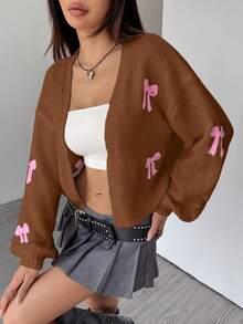 SHEIN Unity 甜美女款蝴蝶結圖案長袖開襟衫 - 彩色 - 查看 4